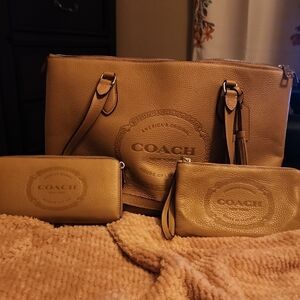 Coach Brown Leather Tote and Wallet Set